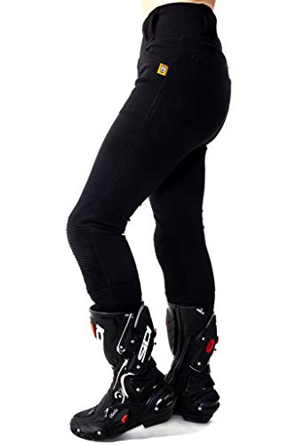 Motogirl Ribbed Knee Aramid Motorrad Leggings 100% mit Kevlar gefütterte Motorradhose Damen mit Protektoren - Schwarz Größe 38 Kurz