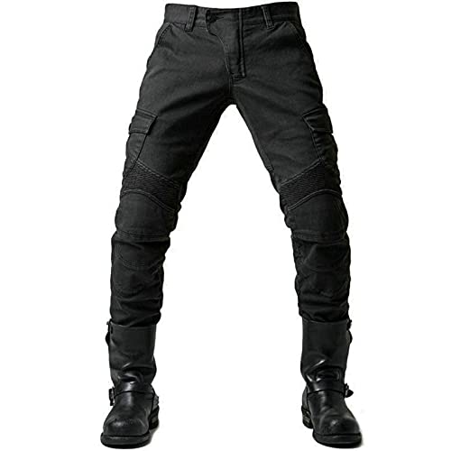 GEBIN Herren Motorradhose, Motorrad Jeans Biker Trousers, Sportliche Motorrad Hose Fahrrad Riding Schutzhose, Mit Protektoren Motorradhose (Black,M=W33.5''(85cm))