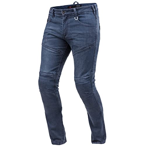 SHIMA Gravel Motorradjeans Herren - Belüftete Skinny Fit Biker Motorradhose Männer mit Kevlar-Verstärkungen, Knie und Hüft Protektoren (Blau, 32)