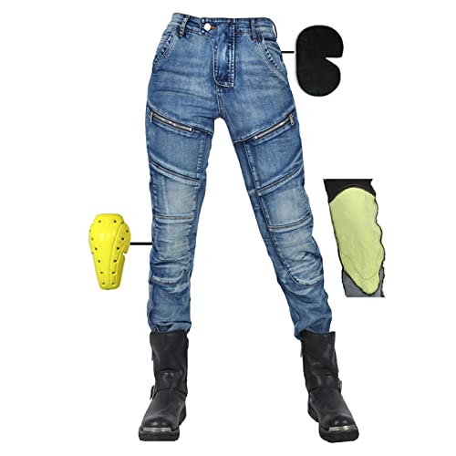 SHUOJIA Motorrad-Schutzhose,Damen/HommesMotorrad-Jeans Aus Kevlar-Gewebe,Sportliche Motorrad Hose Mit Protektoren Motorradhose (Blue Female-B,L)