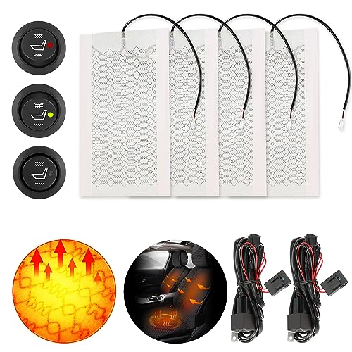 GEARZAAR 12V 24V 25W Auto Heizmatte Sitzheizung Sitzfläche Heizkissen Heizelemente Winterwärmer Beheizter Schnelle Aufheizzeit Carbon-Fasern Nachrüstsatz Universal für PKW KFZ 2 Stufen -2 Set